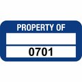 Lustre-Cal VOID Label PROPERTY OF Dark Blue 1.50in x 0.75in  1 Blank Pad & Serialized 0701-0800, 100PK 253774Vo2Bd0701